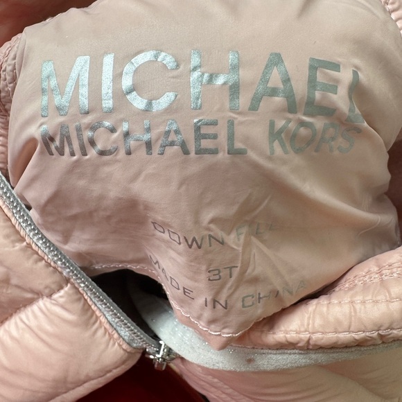 Michael Kors 3T Girls Blush Puffer Jacket with Faux Fur Hood - Picture 11 of 11